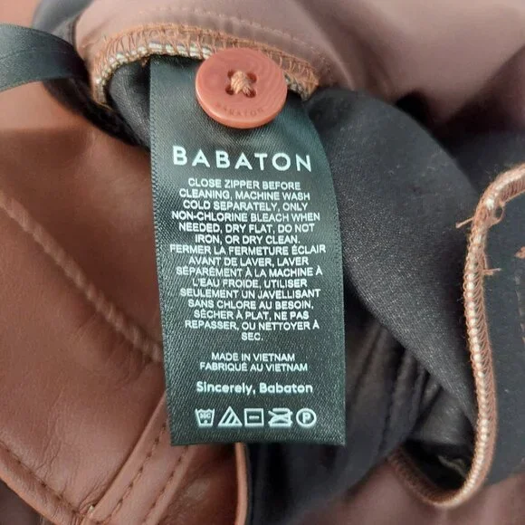 BABATON Brown Faux Leather Trousers 8 Caramel Sharp Polished Business Tailored - Picture 7 of 11